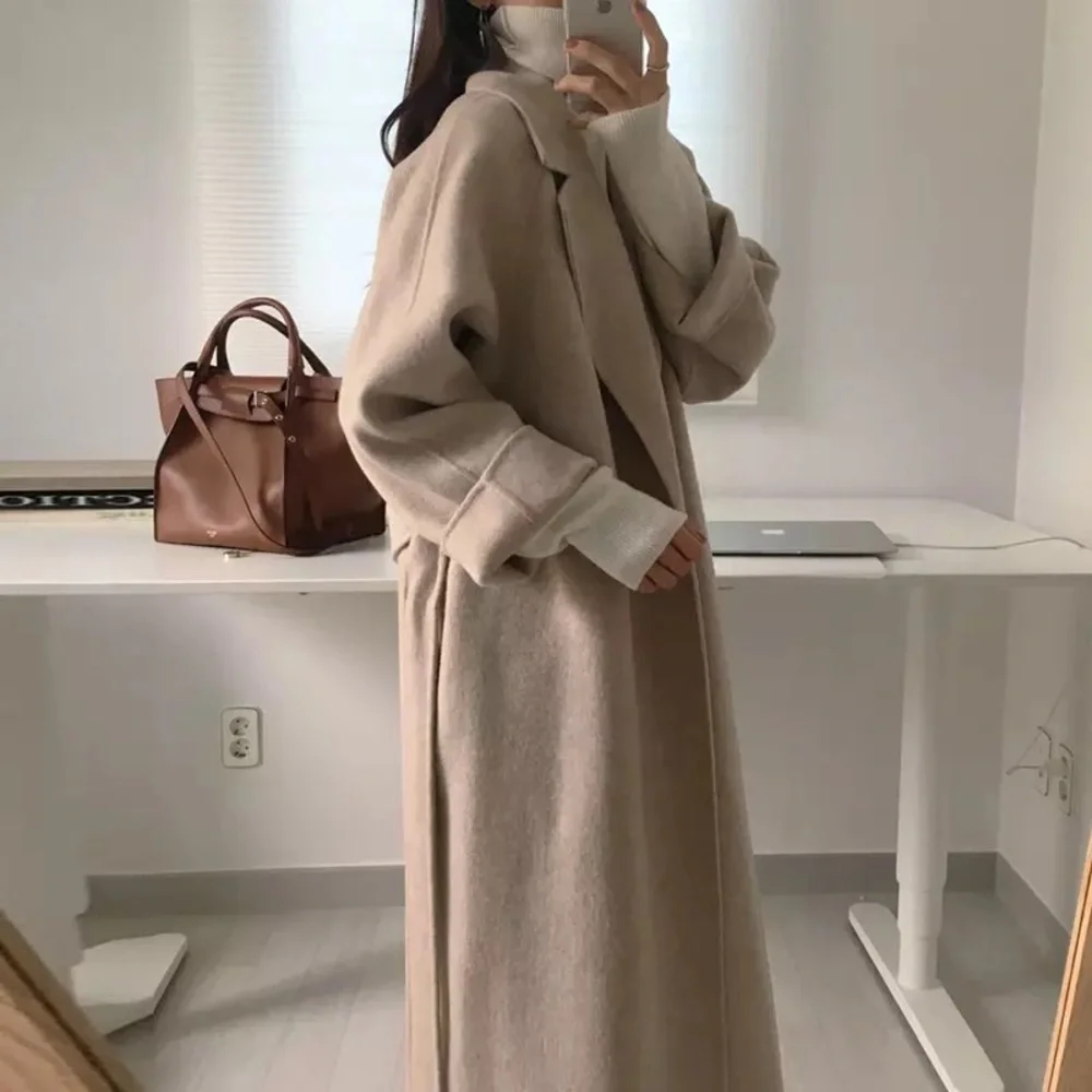 🥇HP🥇 Wool coat long Heather apricot khaki womens winter outerwear - Picture 7 of 9